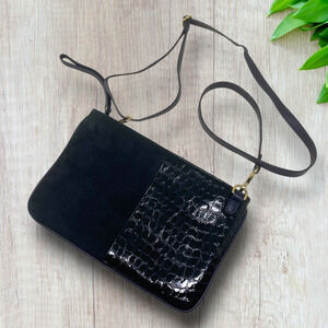 Hotter Navy Blue Mixed Leather Croc Embossed Suede Convertible Clutch Purse Bag